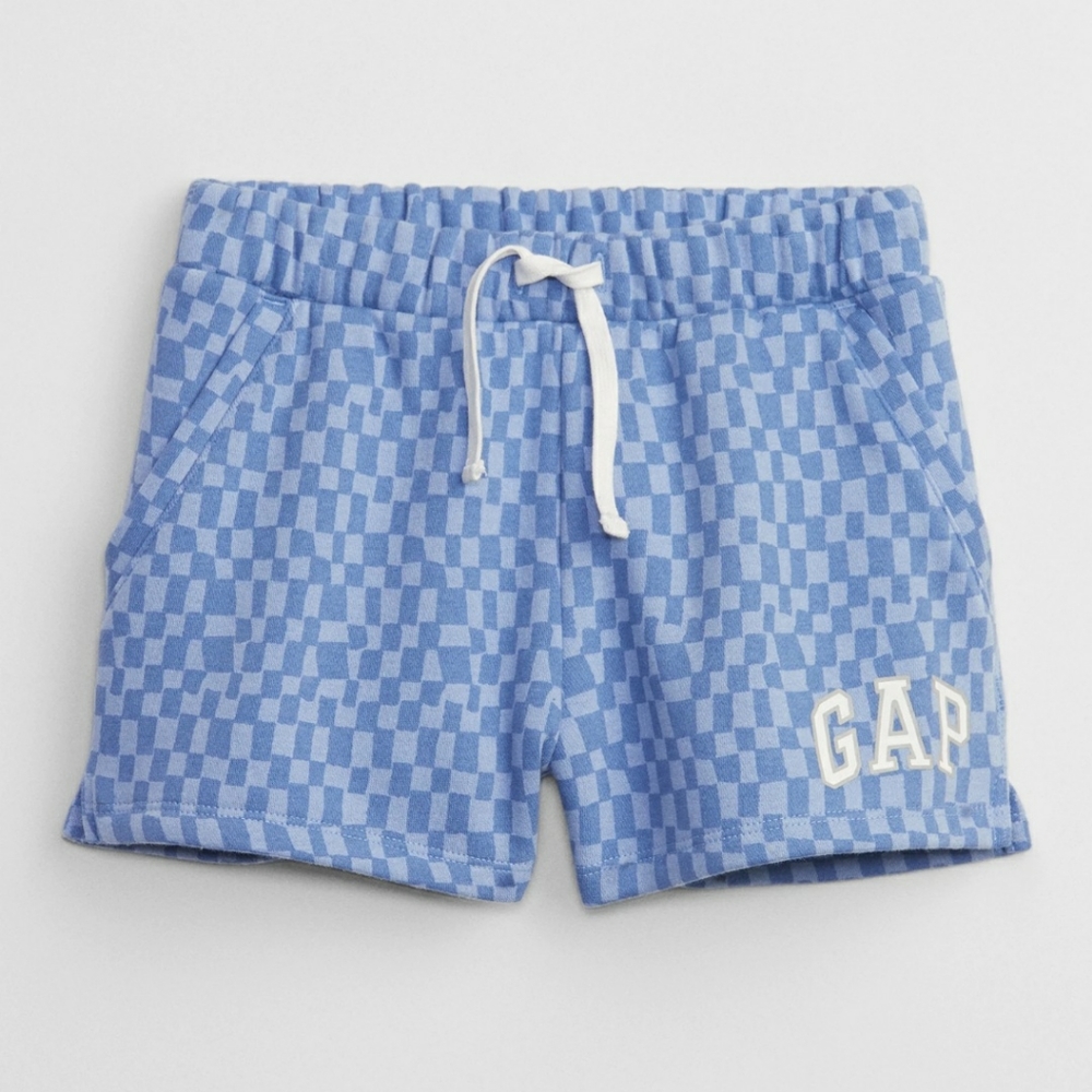 Gap Kids Logo Blue Checkered Girl Elastic Waistband Pull On Shorts Size 8